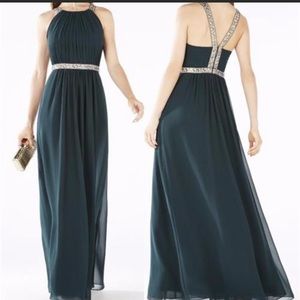 BCBG MaxAzria Celestine Dark Green Floor Length Dress